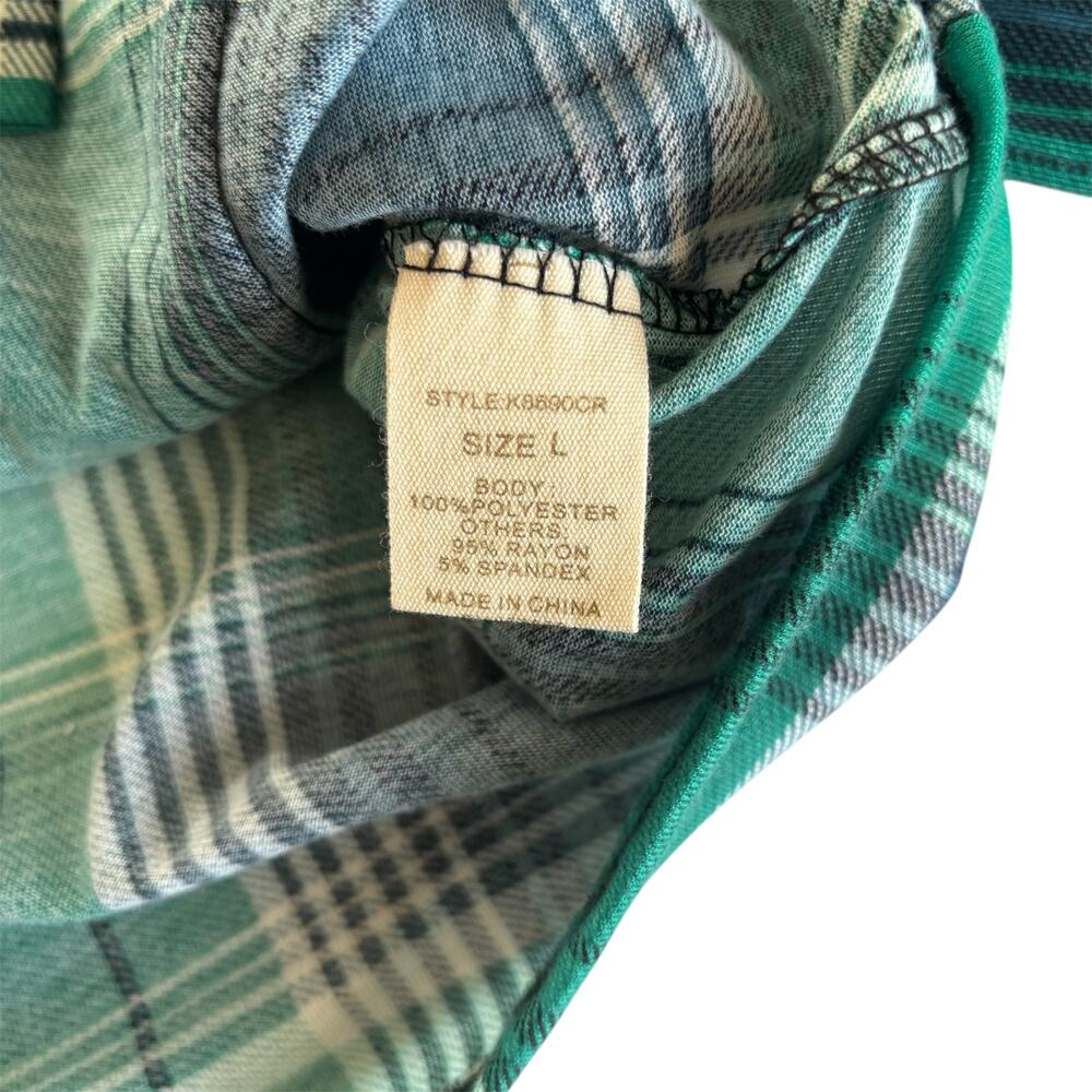 Paper + Tee Green and Black Cropped Plaid Button Up Shirt Juniors Size Large - Picture 5 of 6